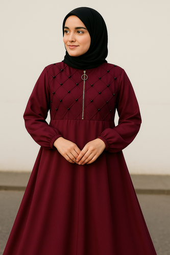 Fancy Nida Abaya (Zipper) - Elegant Abaya for Girls, Stylish Dress for Girls - Khazana-Store